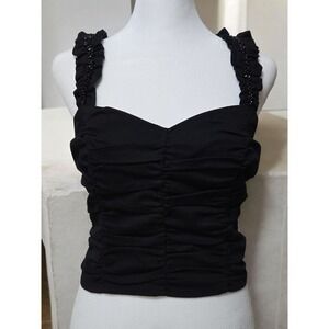 Forever 21 Crop Black Sequin Straps Tank Top Size M